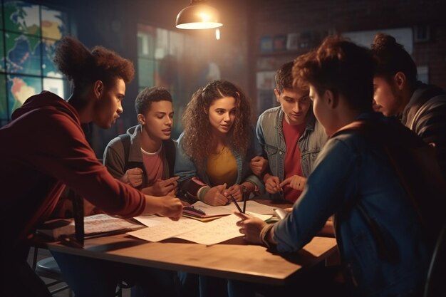 Gruppo di studenti che confrontano e discutono i loro ai generativi