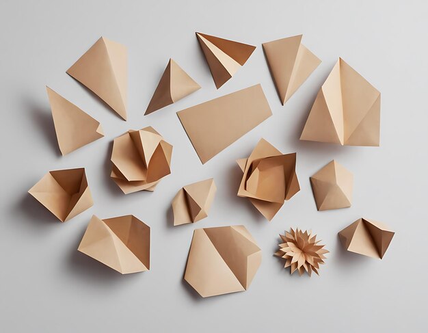 Gruppo di uccelli origami su sfondo bianco