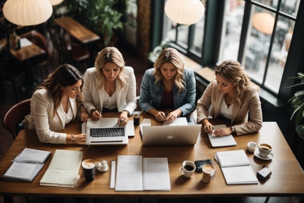 Gruppo di uomini d'affari che lavorano insieme nella caffetteria