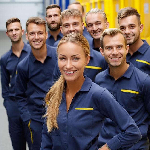 Gruppo di uomini e donne in uniforme blu