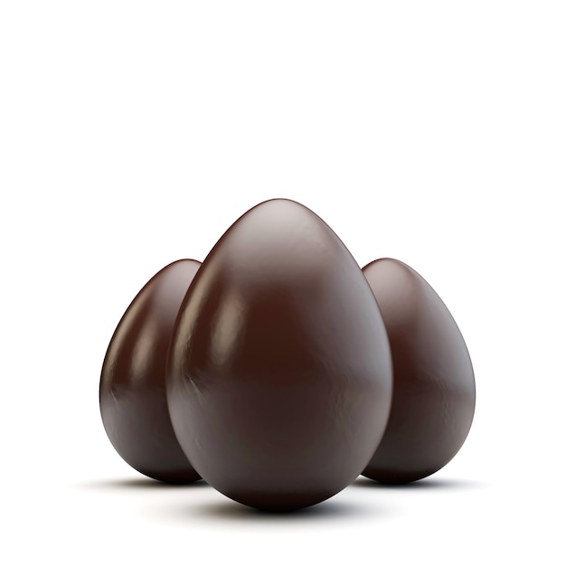 Gruppo di uova di Pasqua al cioccolato isolate su uno sfondo bianco Rendering 3D