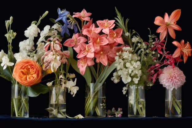 gruppo di vasi pieni di diversi tipi di fiori