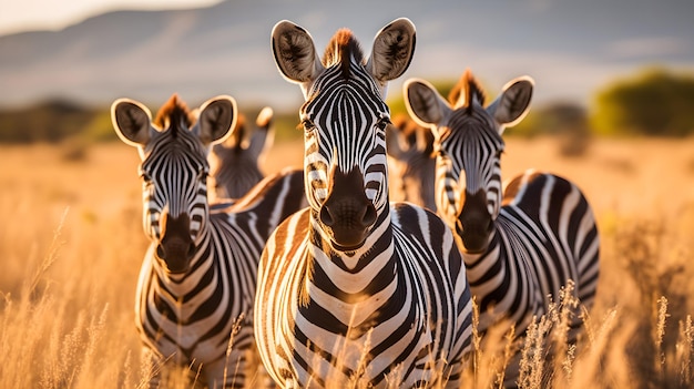 Gruppo di zebre che pascolano sulle pianure erbose