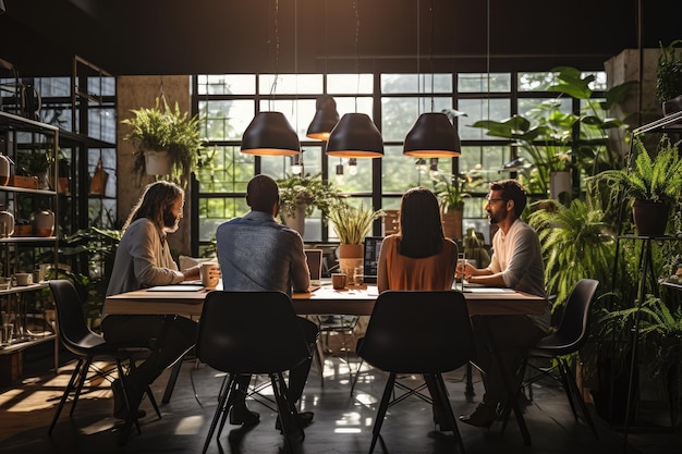 Gruppo diversificato di dipendenti in collaborazione di squadra o comunicazione in conferenza sul posto di lavoro IA generativa