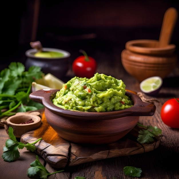 Guacamole di salsa di avocado in un piatto bianco su sfondo bianco