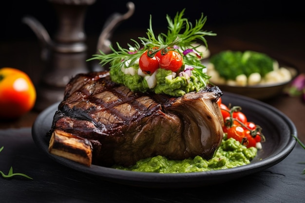 Guacamole servito in una ciotola di legno rustica con un lato di salsa