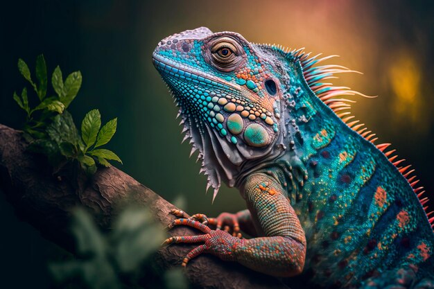 Guana è un genere di lucertole erbivore originarie delle aree tropicali IA generativa