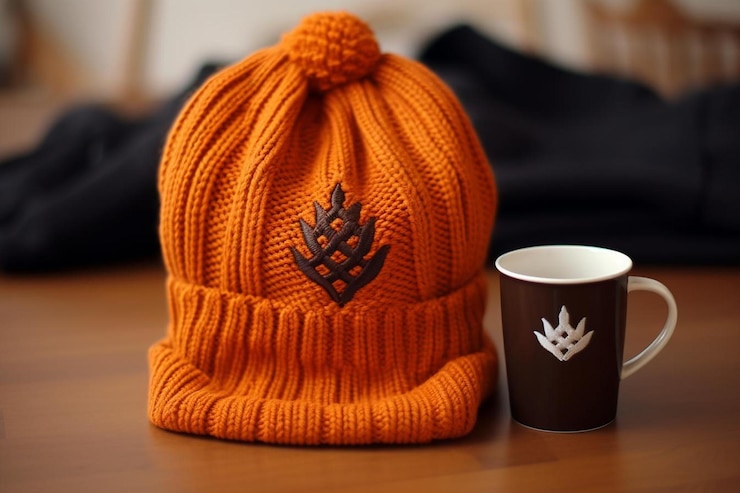 Foto guanti d'inverno con cappello e maglione con una tazza di caffè per accogliere la stagione invernale