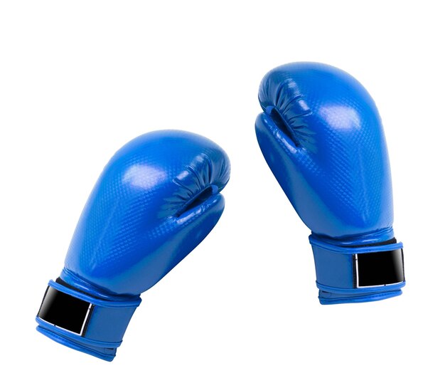 Guanti da boxe protettivi blu isolati su sfondo bianco