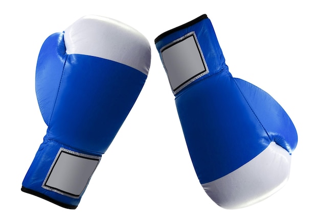 Guanti da boxe protettivi blu su sfondo bianco