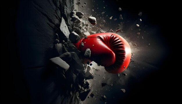 Guanto di boxe rosso che colpisce il muro