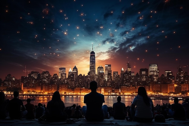 Guarda le luci e le stelle della città dal giorno dell'indipendenza della collina AI generativa