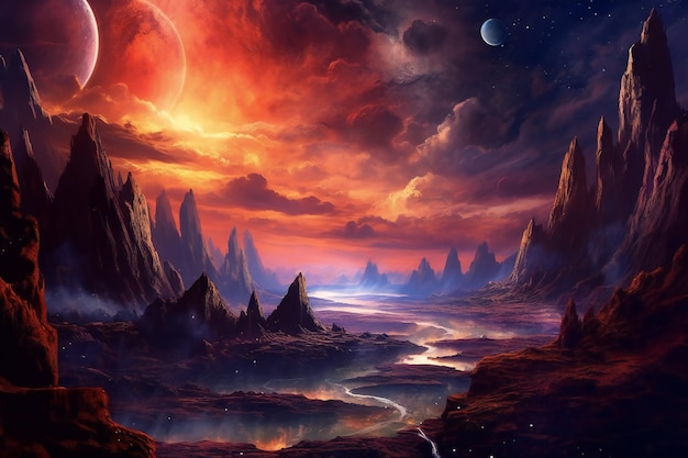 Guardando dal Fantasy Alien World al cielo e vedendo un enorme pianeta