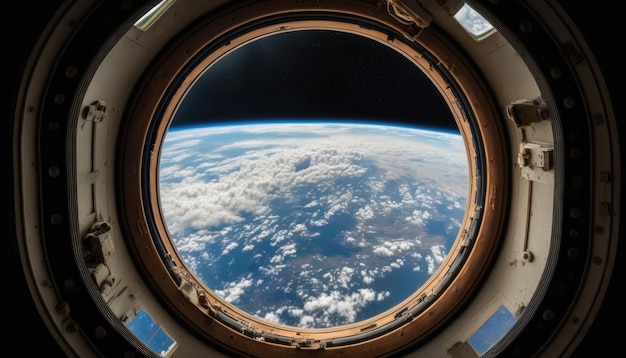 Guardando fuori una vedova da un'astronave generativa ai
