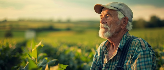 Guardando in lontananza da un contadino anziano in un campo