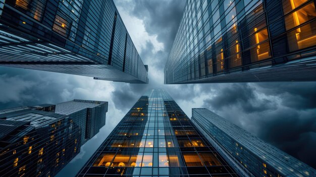 Guardando su un gruppo di edifici alti contro un cielo nuvoloso aig