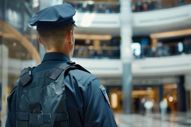 Guardia di sicurezza professionista pattuglia di sicurezza uomo di polizia dipendente centro commerciale sicuro affari proteggere servire