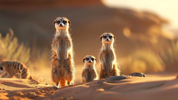 Guardiani del deserto Famiglia Meerkat in servizio