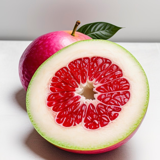 Guava rosa fresca su sfondo bianco