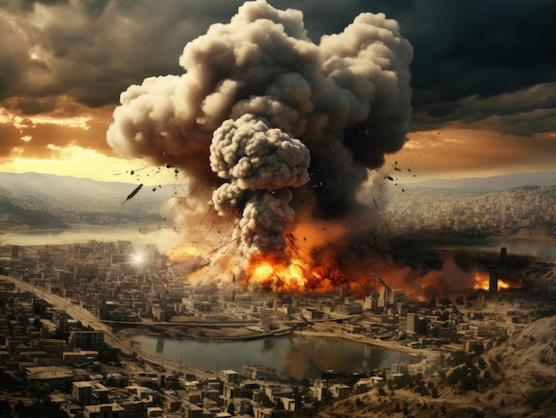Guerra in Palestina città esplosione gigante fumo fuoco spazzatura