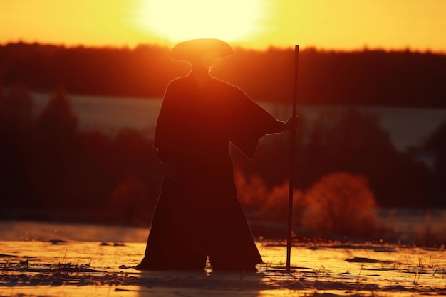 guerriero orientale tramonto invernale