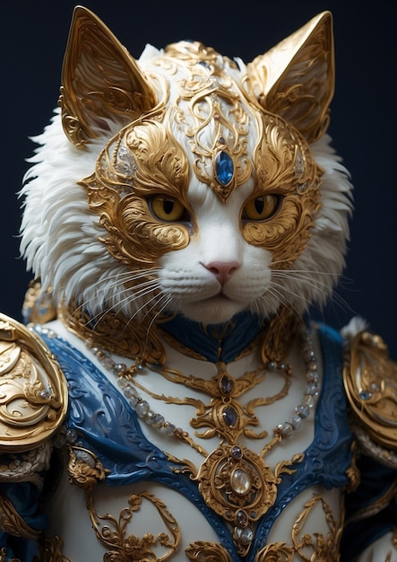Guerriero tradizionale di gatto con arte in stile combattente in maschera generata dall'IA