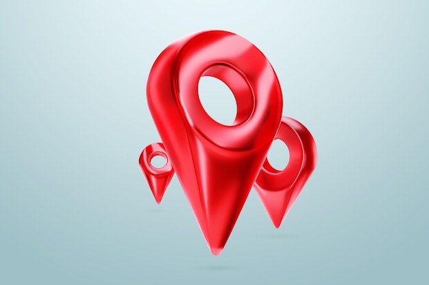 Guida concettuale navigatore rosso simbolo di posizione segno o localizzatore di navigazione gps puntatore mappa waypoint marker 3D illustrazione rendering 3D