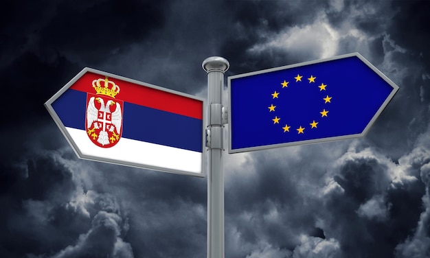 Guida di Serbia e Unione Europea Muoversi in diverse direzioni Rendering 3D