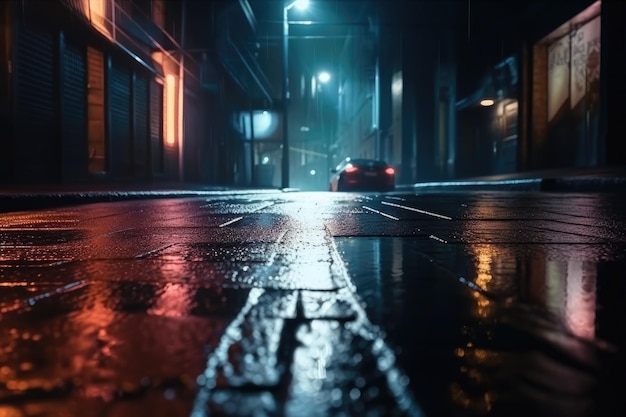 Guida in auto in una notte piovosa AI generativa