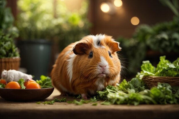 Guinea Pig Serenity Momento fotorealistico di adorabile rilassamento e prelibatezza di lattuga