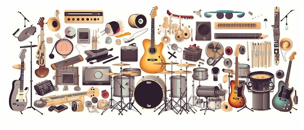 Guitar flat Music Festival Illustration Design for Party and Event Ai generato