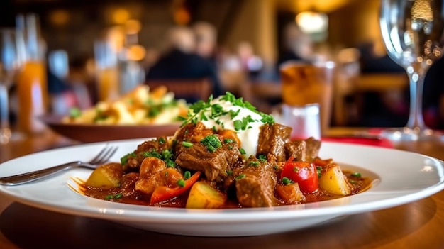 Gulasch di manzo tradizionale con salsa e patate sana alimentazione Cucina austriaca Generato AI