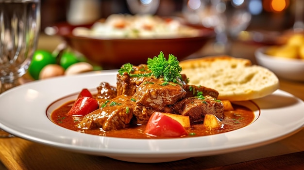 Gulasch di manzo tradizionale con salsa e patate sana alimentazione Cucina austriaca Generato AI