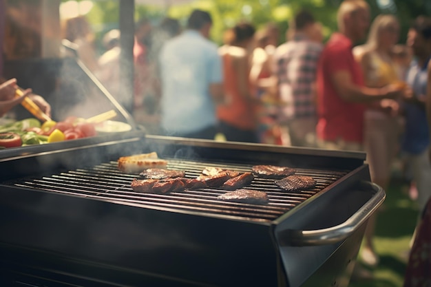 Gustosa carne arrosto, bistecca di manzo, griglia per barbecue, strisce pronte per la festa del barbecue, celebrazione del picnic