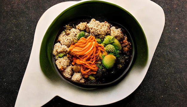 Gustosa ciotola di poke fresca con quinoa di avocado e verdure vista dall'alto Generativo ai