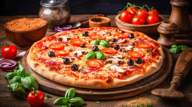 Gustosa pizza sul tavolo generativo ai