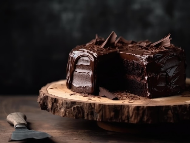 Gustosa torta al cioccolato fatta in casa sul tavolo IA generativa