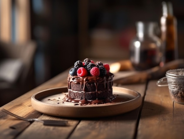 Gustosa torta al cioccolato fatta in casa sul tavolo IA generativa