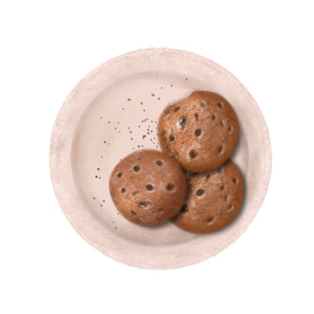 Gustosi biscotti sul piatto disegnato a mano cibo illustrazione acquerello clipart