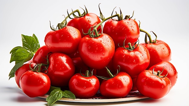 Gustosi pomodori in scatola e freschi isolati su sfondo bianco