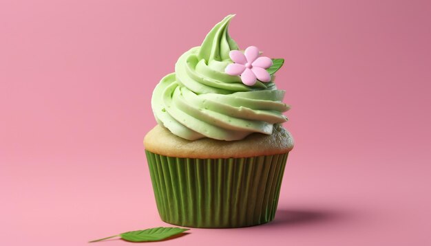 Gustoso cupcake matcha su sfondo rosa