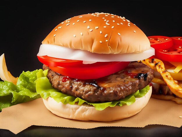 Gustoso delizioso hamburger di manzo con carne alla griglia e funghi hamburger