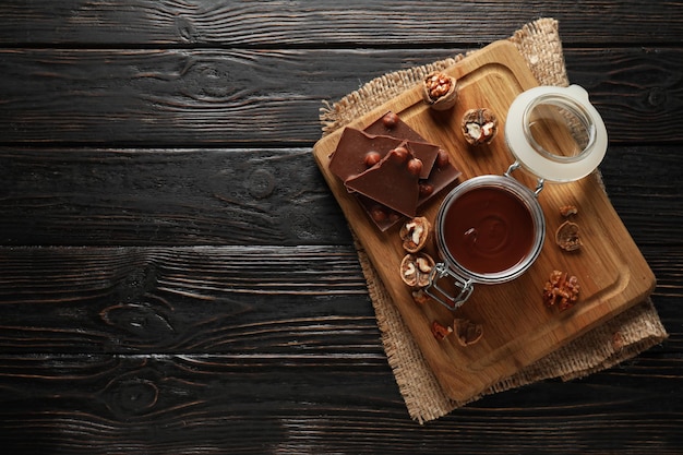 Gustoso e delizioso concetto di cibo dolce pasta di cioccolato