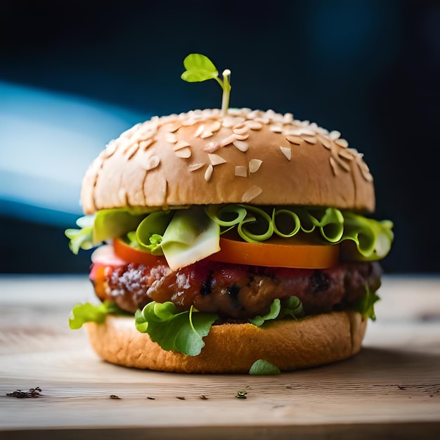 Gustoso hamburger caldo hamburger su un piatto di legno patatine fritte nell'angolo