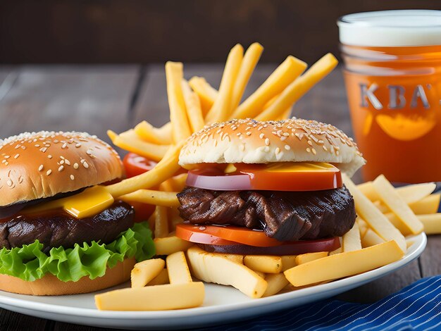 gustoso hamburger con patatine fritte e bibita fresca