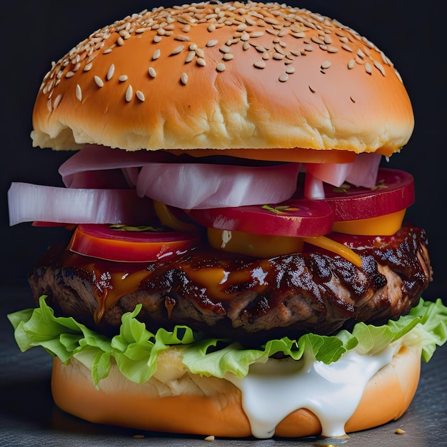 gustoso hamburger di carne con formaggio e insalata