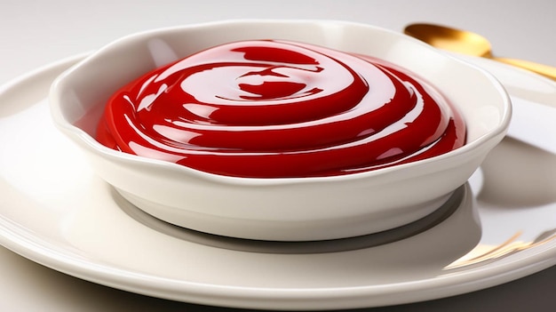 Gustoso ketchup nel piatto con brade su bianco