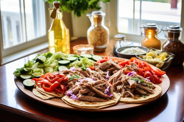 Gyros su un lazy susan pronto per una cena