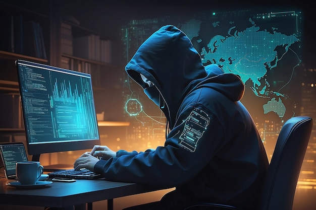 hacker codifica di notte concetto di sicurezza informatica