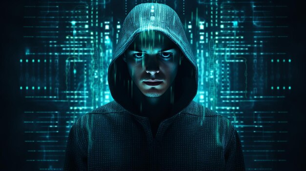 hacker con codice binario hacker nel cyberspazio